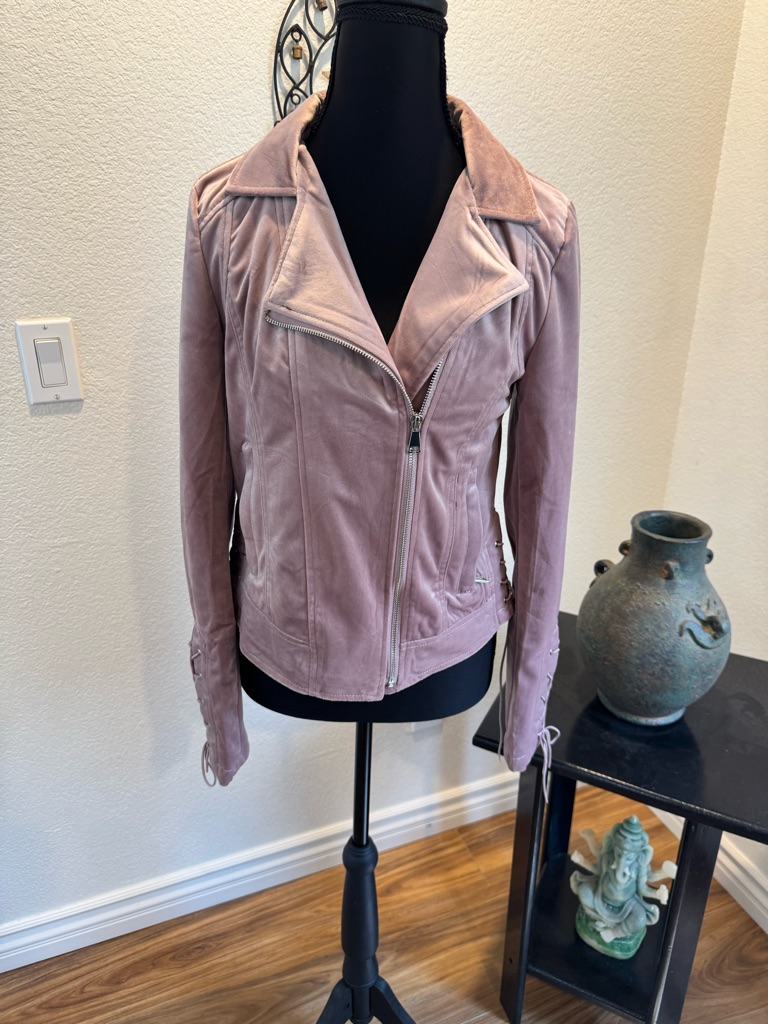 Ashley By 26 International Outerwear Blush Pink Velvet Like Moto Jacket